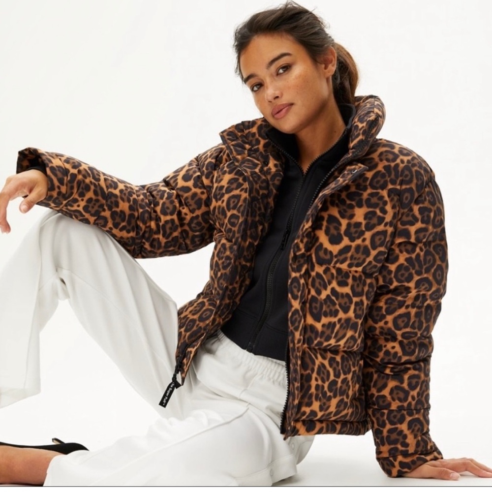TNA Leopard Print Brown & Black Puffer Jacket